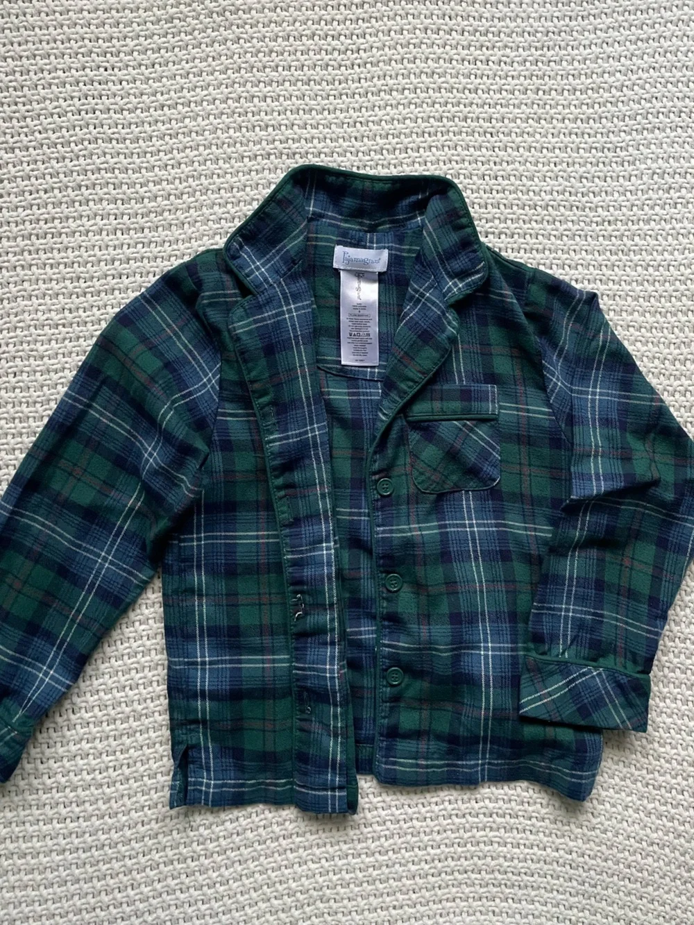 Kids Plaid Long-Sleeve Button Up& Pants Pajama Set in Green & Navy